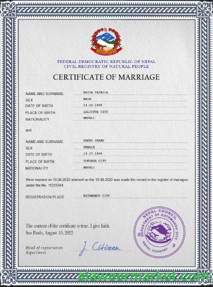 Nepal marriage certificate PSD template